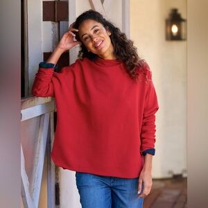 FRANK & EILEEN Effie Funnel Neck Capelet In Crimson Size M